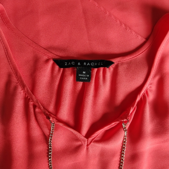 Zac & Rachel Orange Sleeveless Top Size Medium Layered Asymmetrical Chain Detail - Picture 10 of 12